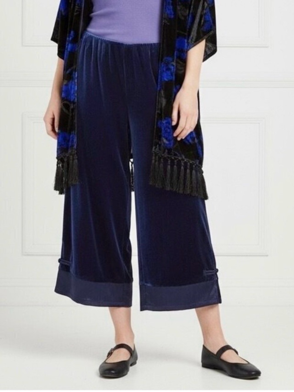 Citron Santa Monica Velvet Wide Leg Crop Culottes Pants SZ L Whimsigoth Boho